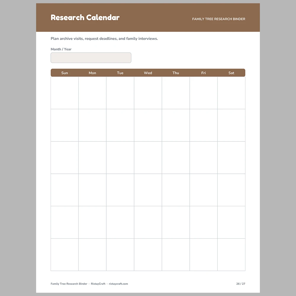 Family Tree Research Binder Printable | Genealogy Organizer | Pedigree Chart, Family Group Sheets, Census Log | Fillable PDF