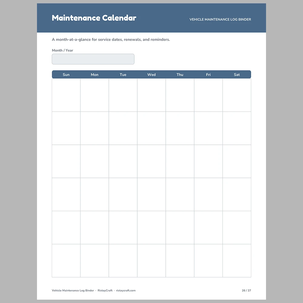 Vehicle Maintenance Log Binder Printable | Car Service Record, Oil Change Log, Fuel Log, Repair Log | Fillable PDF Download
