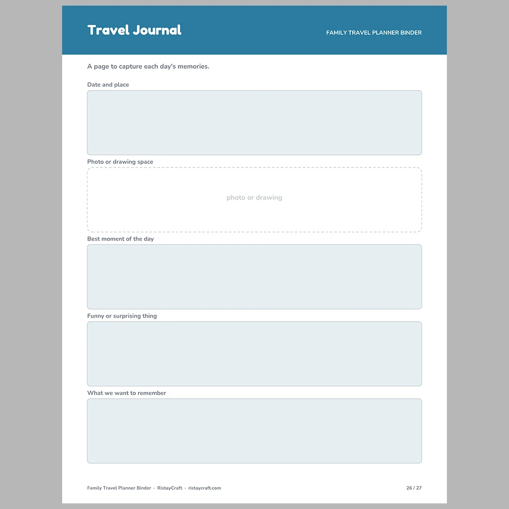 Family Travel Planner Printable | Vacation Binder PDF | Itinerary, Packing List, Budget, Documents Checklist | Instant Download