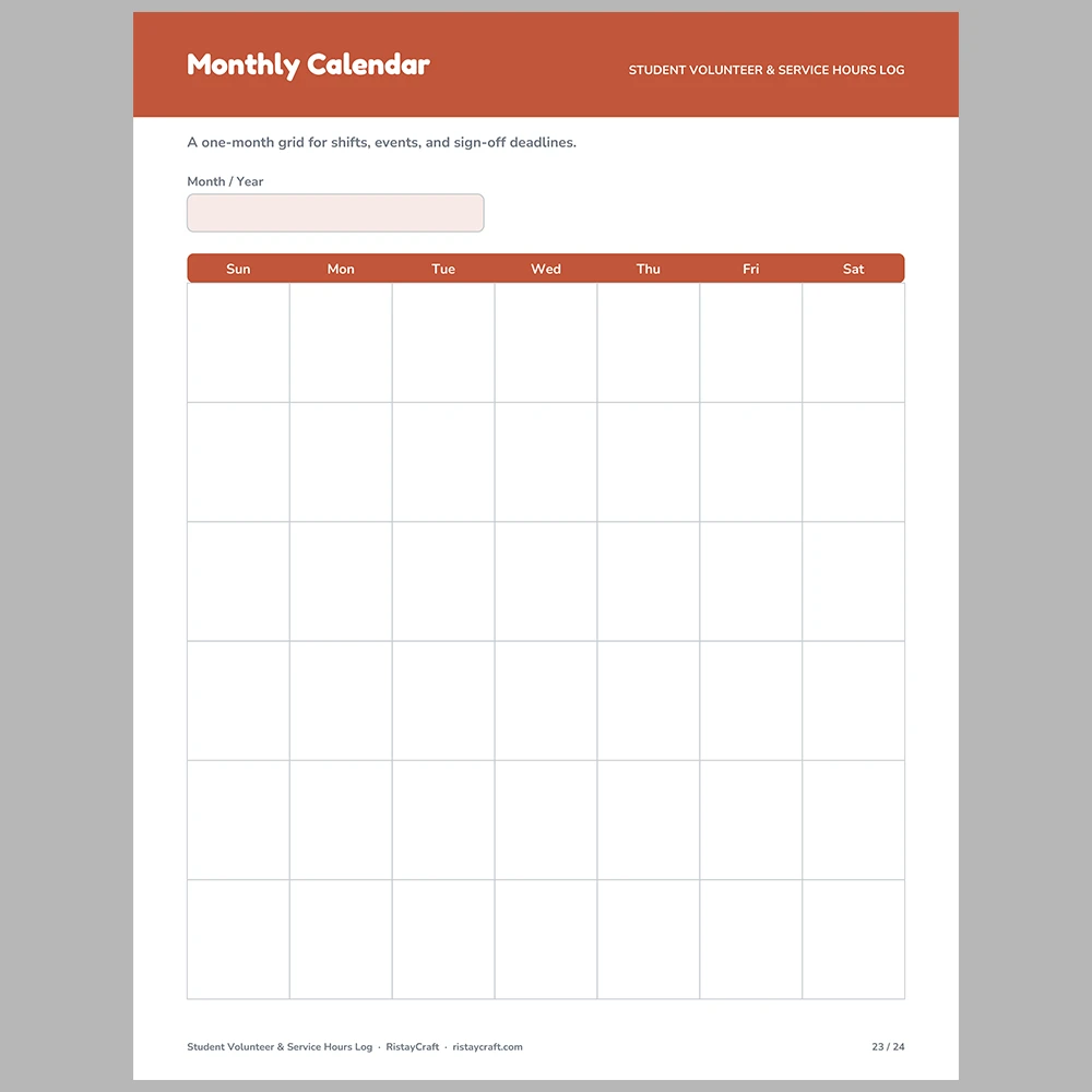 Student Volunteer Hours Log Printable | Community Service Tracker with Supervisor Signature | Instant Download PDF