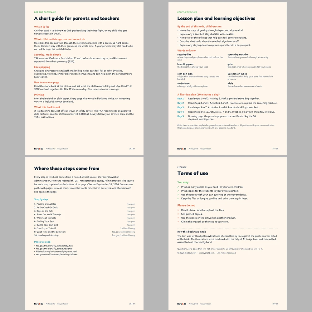 Airplane Trip Social Narrative for Kids | 29-Page Printable Big Moment Story Ages 4-8 | First Flight TSA Airport Stories Activities