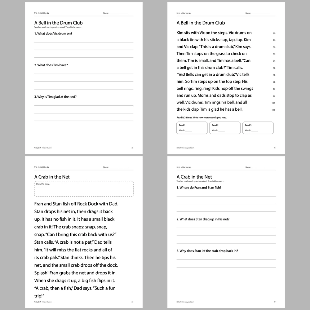 Initial blends Decodable Readers | 8 Stories 38 Pages | Phonics Printable PDF | Ages 5-6
