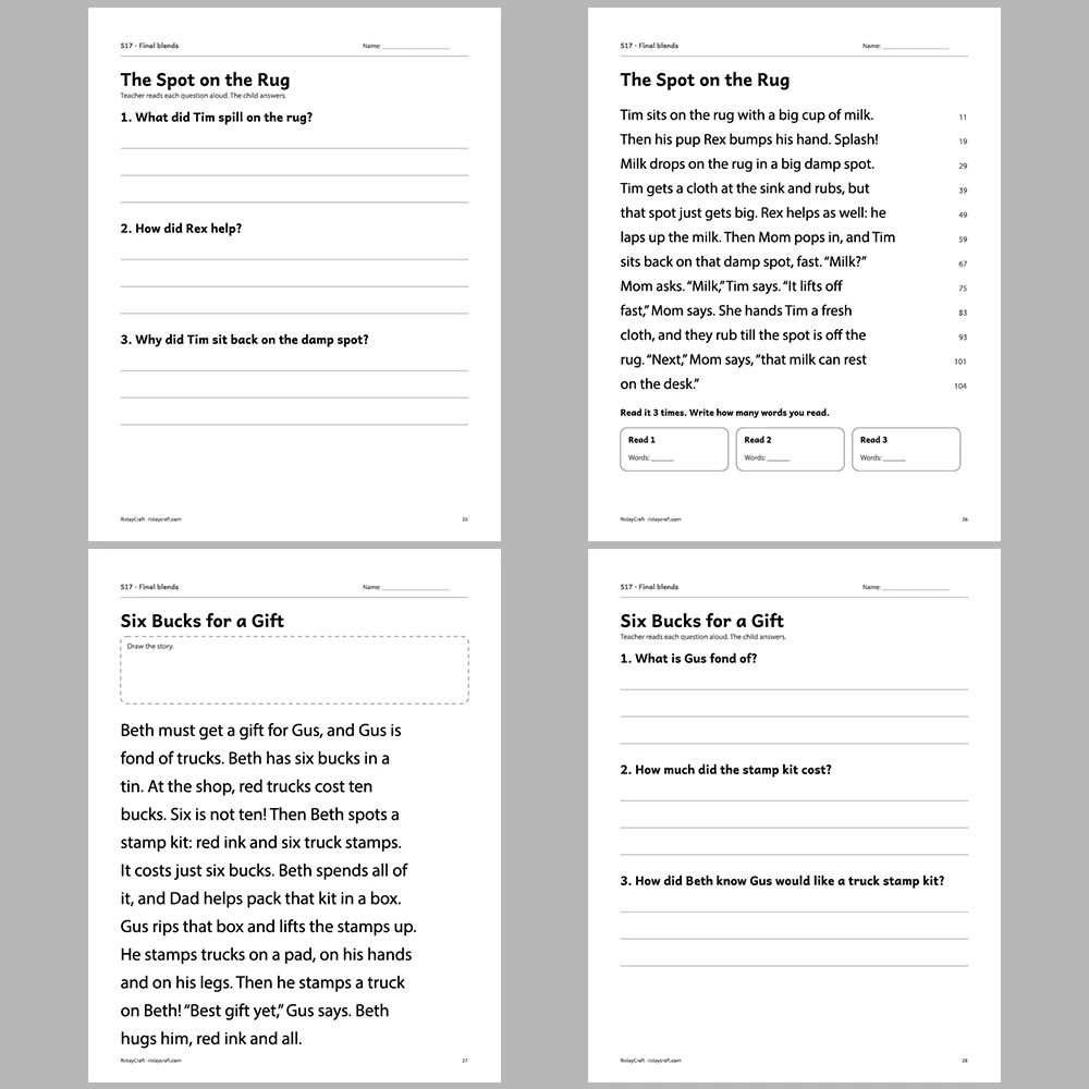 Final blends Decodable Readers | 8 Stories 38 Pages | Phonics Printable PDF | Ages 5-6