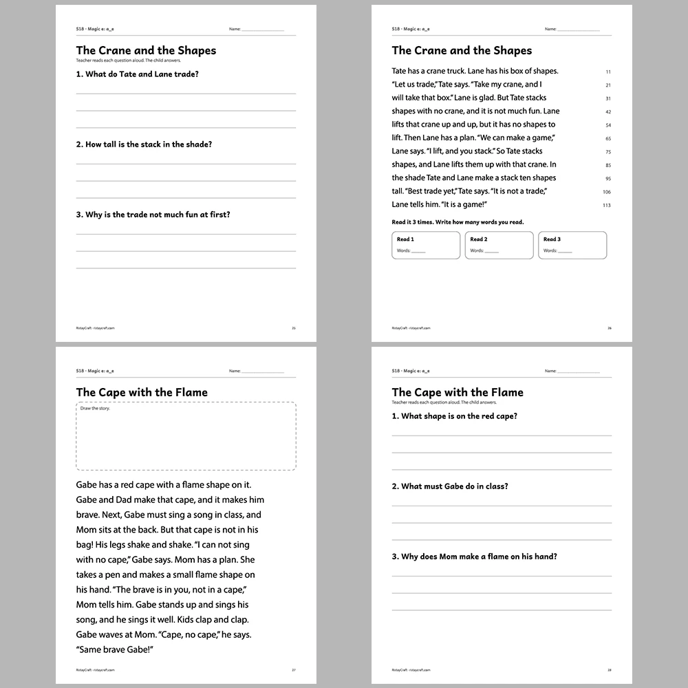 Magic e: a_e Decodable Readers | 10 Stories 44 Pages | Phonics Printable PDF | Ages 5-7