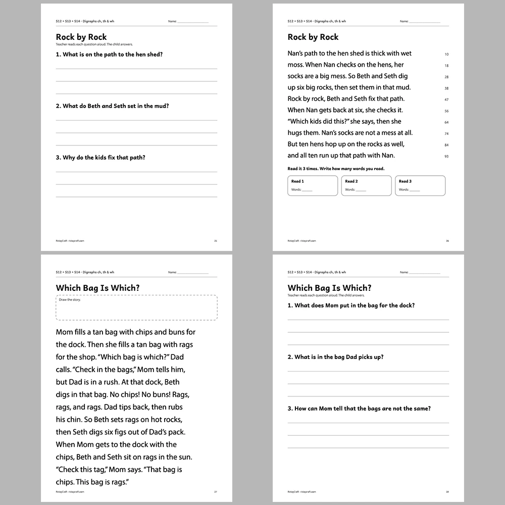 Digraphs ch, th & wh Decodable Readers | 8 Stories 38 Pages | Phonics Printable PDF | Ages 5-6