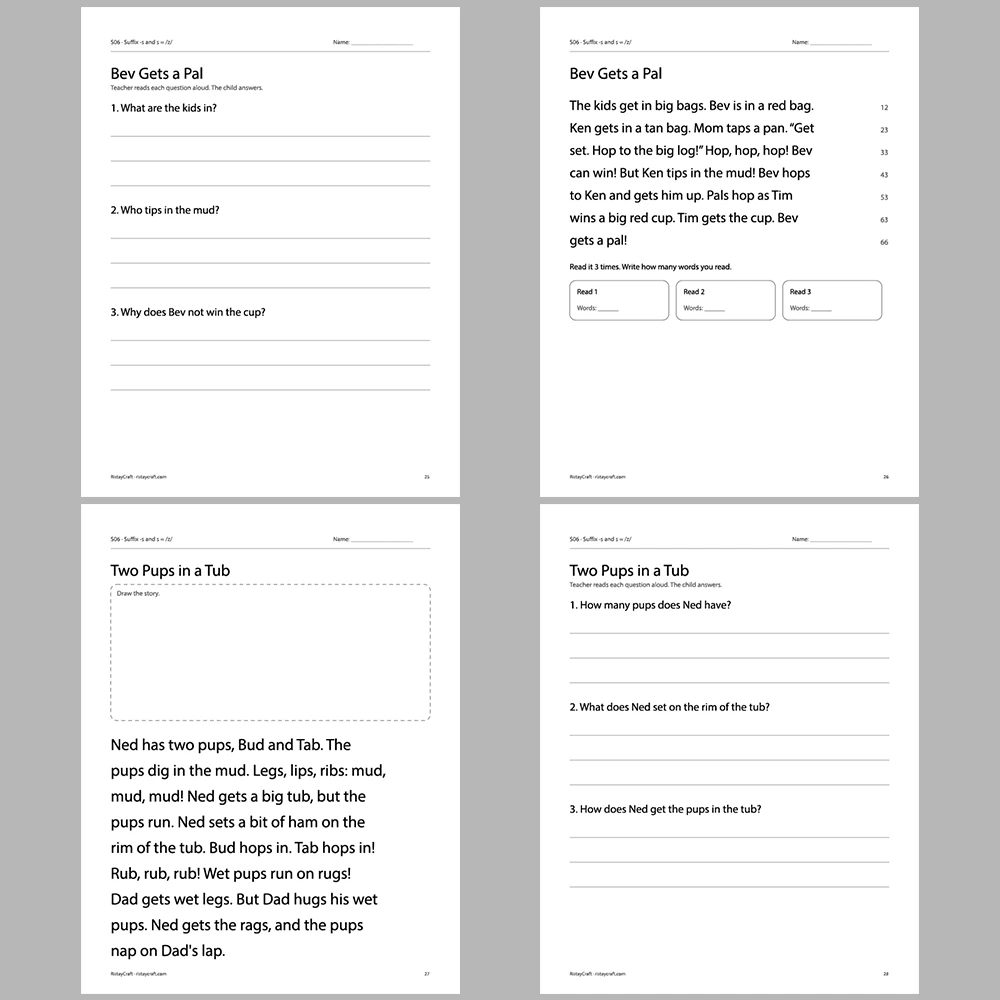 Suffix -s and s = /z/ Decodable Readers | 8 Stories 38 Pages | Phonics Printable PDF | Ages 5-6