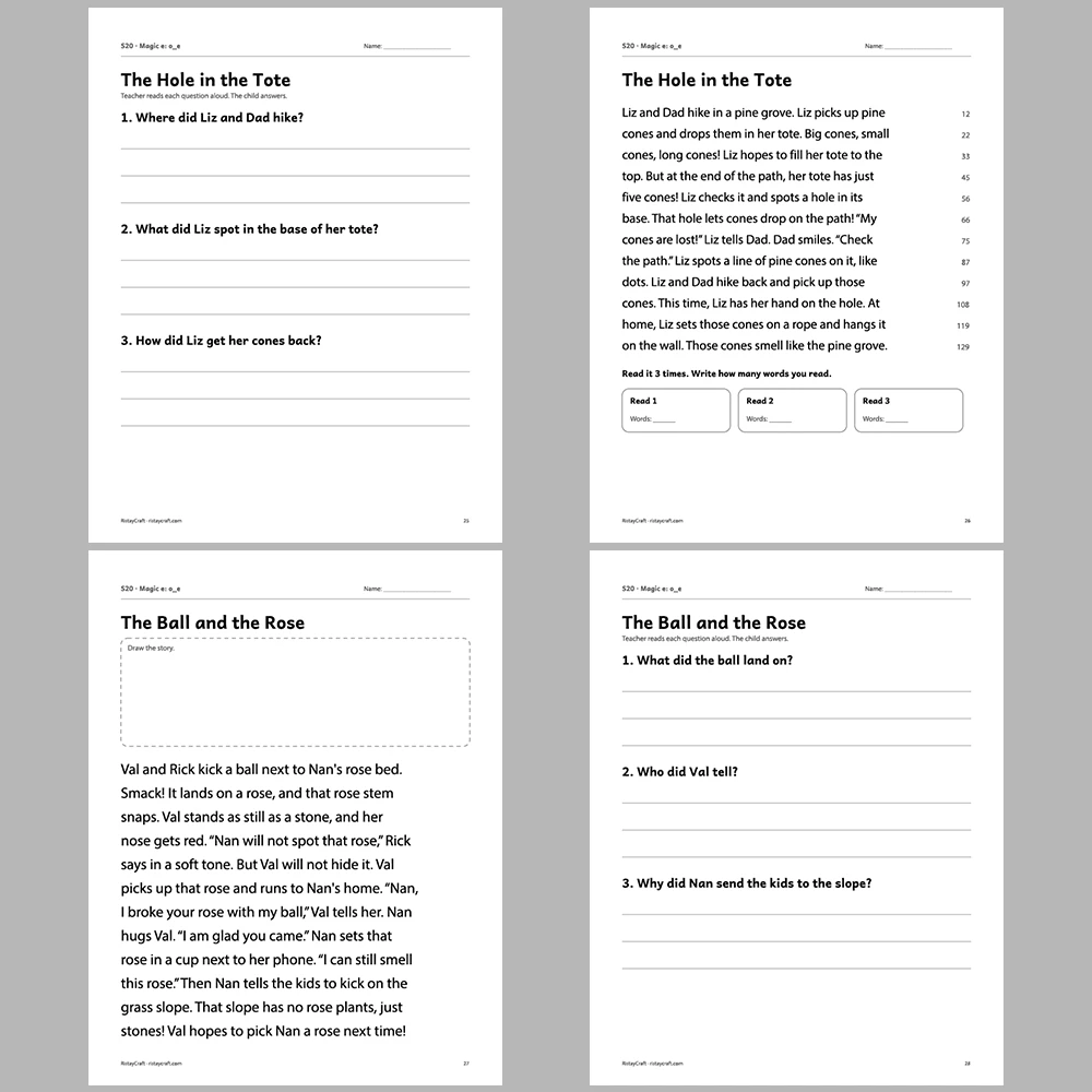 Magic e: o_e Decodable Readers | 10 Stories 44 Pages | Phonics Printable PDF | Ages 5-7