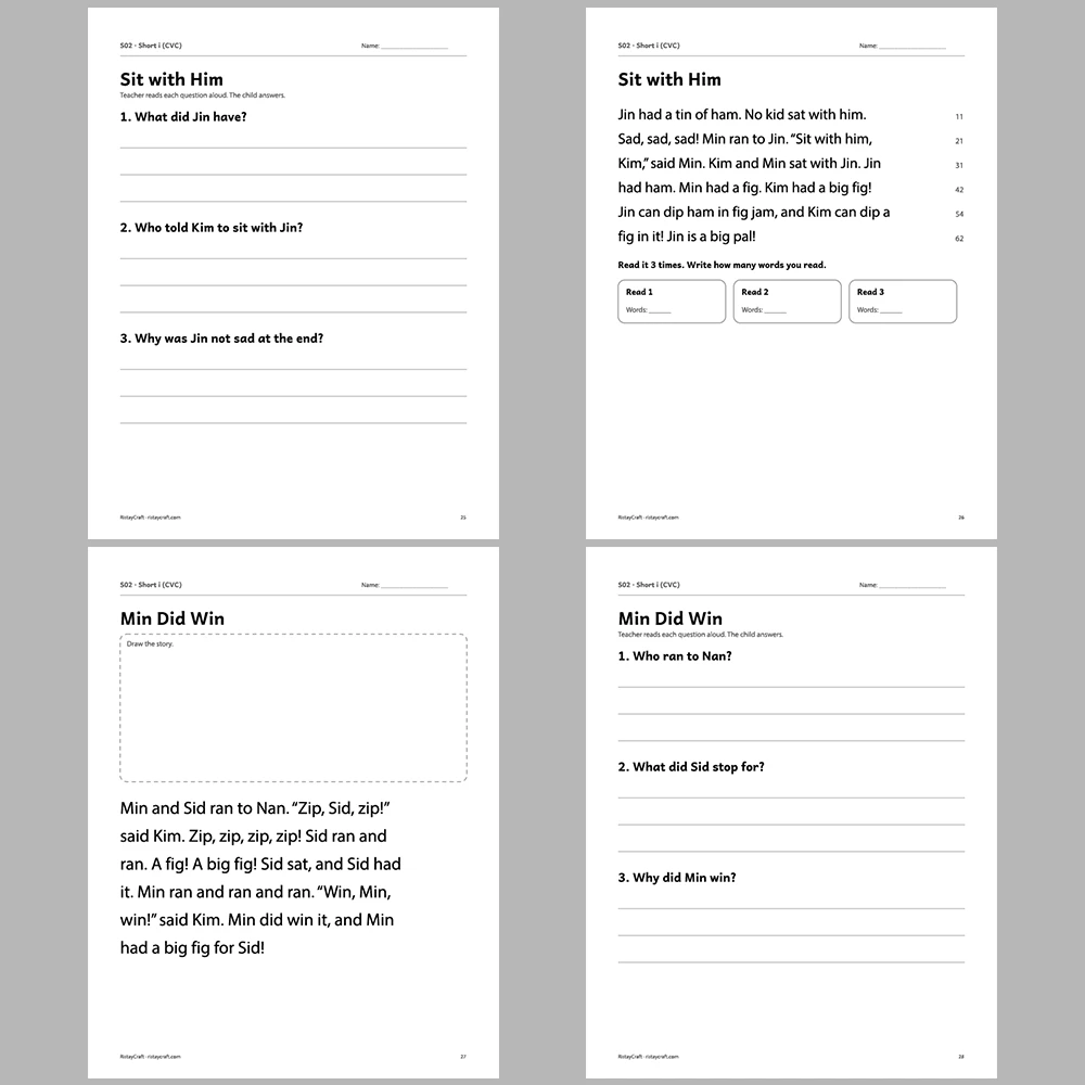 Short i (CVC) Decodable Readers | 8 Stories 38 Pages | Phonics Printable PDF | Ages 5-6