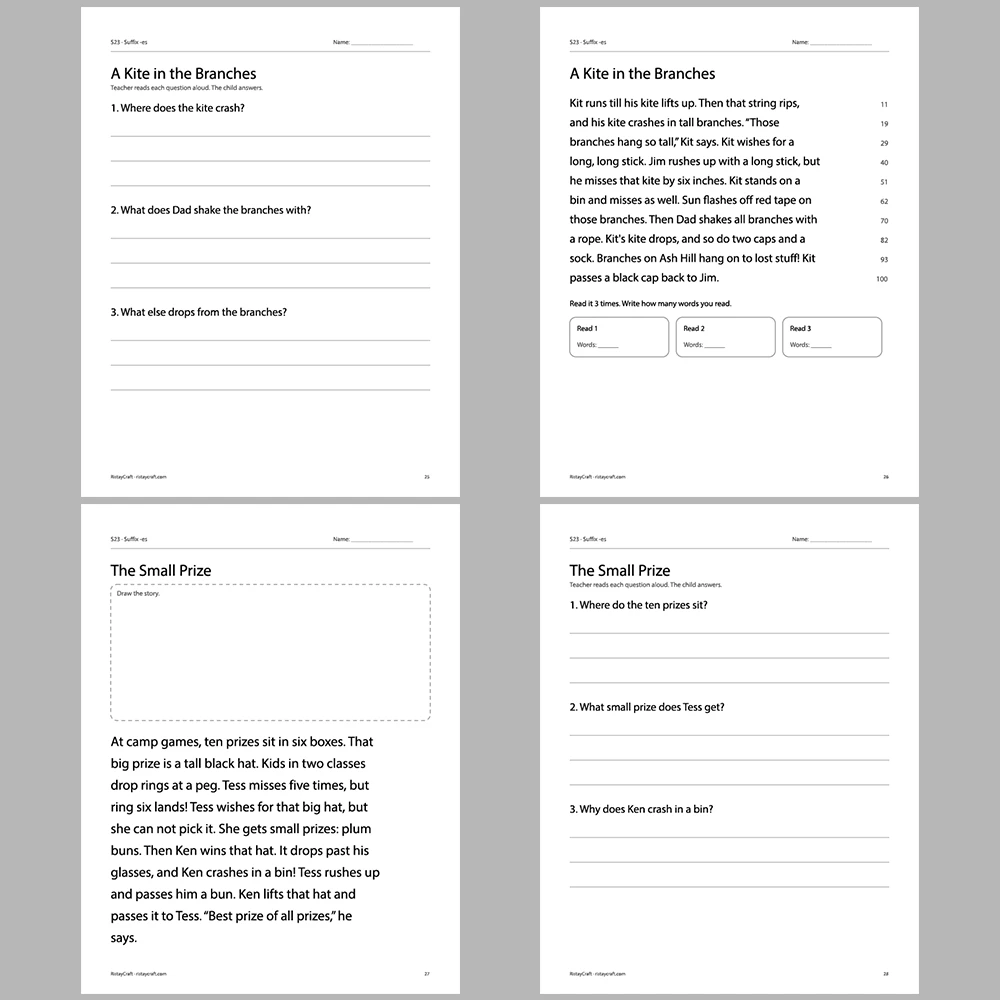 Suffix -es Decodable Readers | 10 Stories 44 Pages | Phonics Printable PDF | Ages 5-7