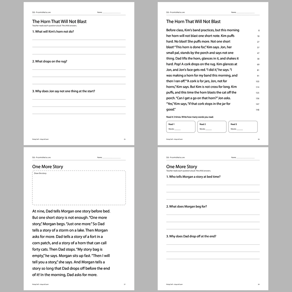 R-controlled or, ore Decodable Readers | 10 Stories 44 Pages | Phonics Printable PDF | Ages 6-8