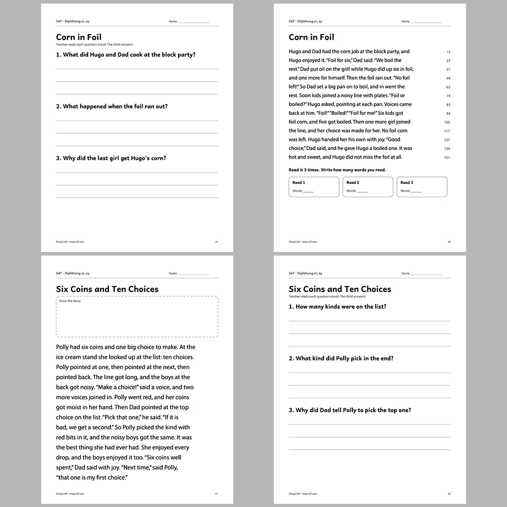 Diphthong oi, oy Decodable Readers | 10 Stories 44 Pages | Phonics Printable PDF | Ages 6-9