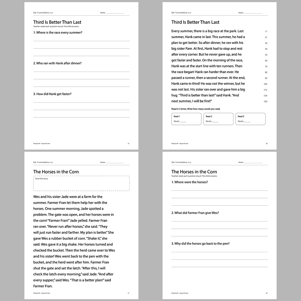 R-controlled er, ir, ur Decodable Readers | 10 Stories 44 Pages | Phonics Printable PDF | Ages 6-8