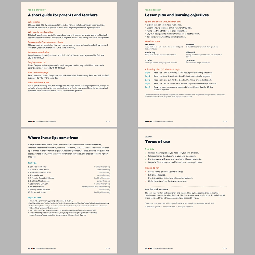 Two Homes Social Narrative for Kids | 29-Page Printable Big Moment Story Ages 4–8 | Sam Has Two Homes Divorce Support Workbook