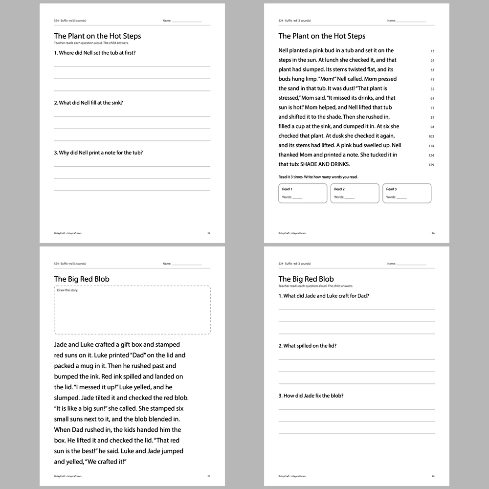 Suffix -ed (3 sounds) Decodable Readers | 10 Stories 44 Pages | Phonics Printable PDF | Ages 5-7