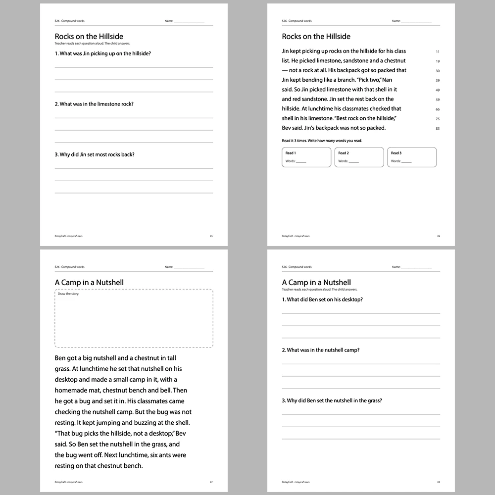 Compound words Decodable Readers | 10 Stories 44 Pages | Phonics Printable PDF | Ages 6-8