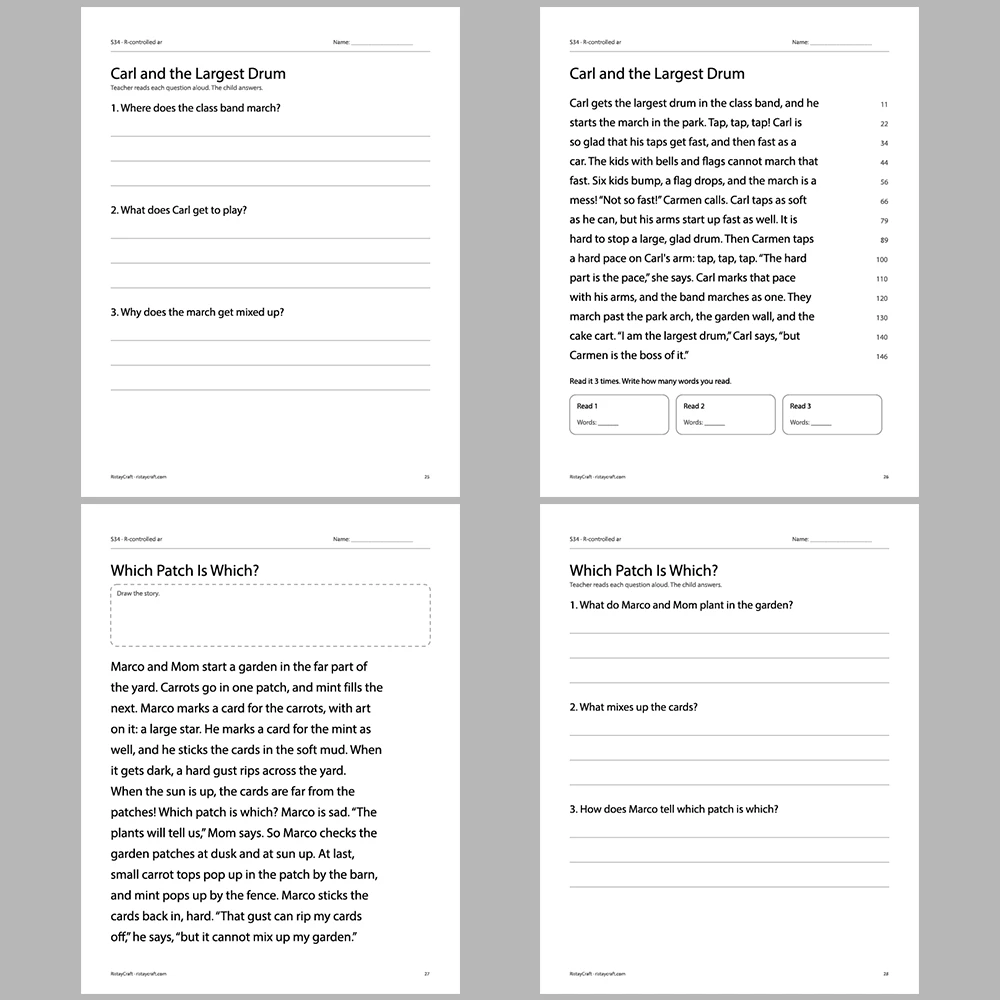 R-controlled ar Decodable Readers | 10 Stories 44 Pages | Phonics Printable PDF | Ages 6-8