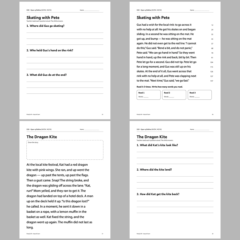 Open syllables (V/CV, VC/V) Decodable Readers | 10 Stories 44 Pages | Phonics Printable PDF | Ages 6-8