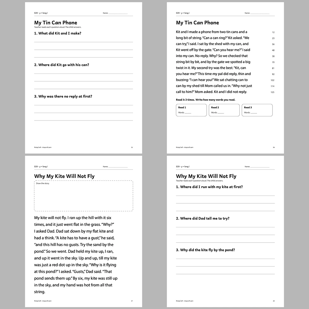 y = long i Decodable Readers | 10 Stories 44 Pages | Phonics Printable PDF | Ages 6-8