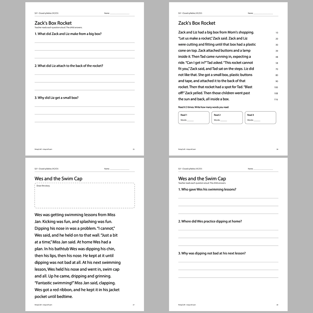 Closed syllables (VC/CV) Decodable Readers | 10 Stories 44 Pages | Phonics Printable PDF | Ages 6-8