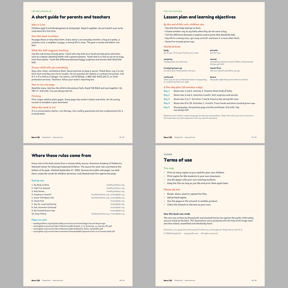 Body Safety for Kids Printable | 29-Page Consent and Boundaries Workbook Ages 5–8 | Trusted Adults Surprises vs Secrets