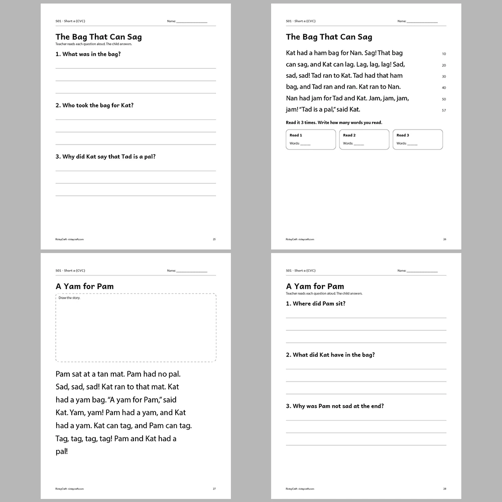 Short a (CVC) Decodable Readers | 8 Stories 38 Pages | Phonics Printable PDF | Ages 5-6