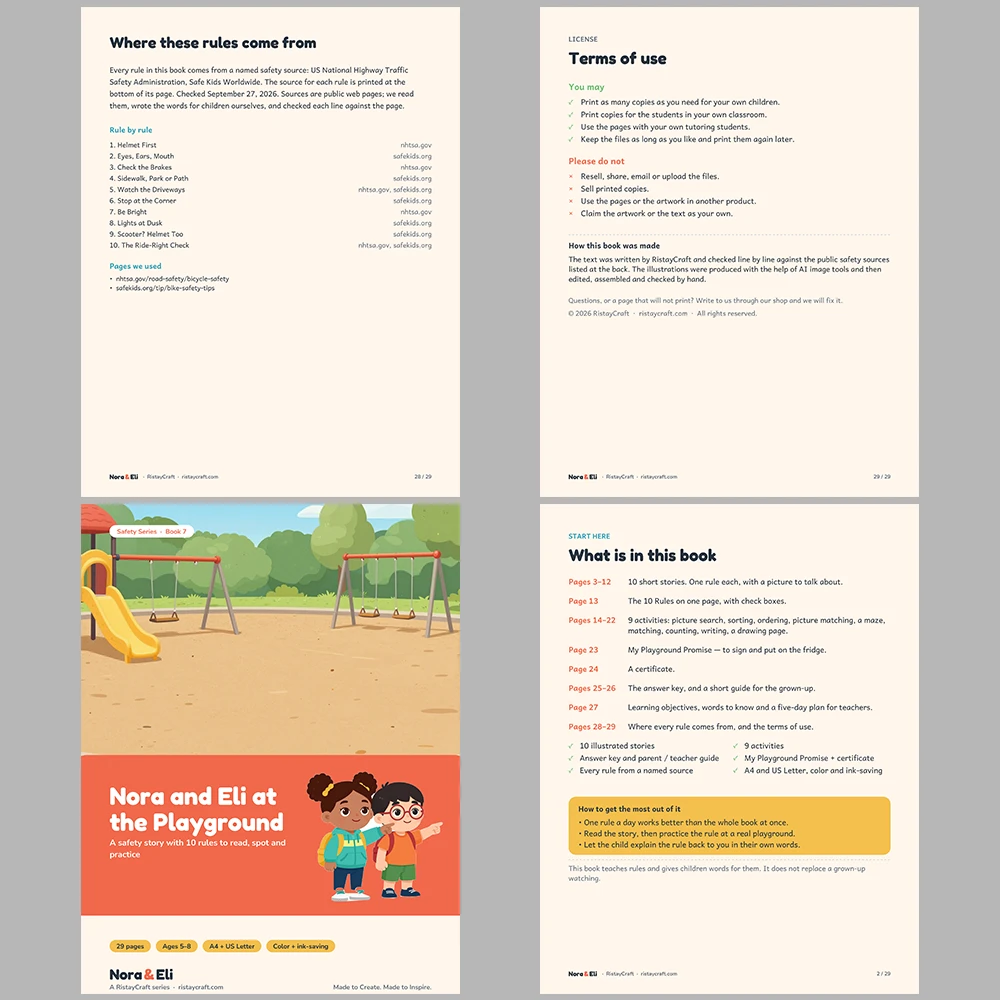 5 Kids Safety Printable Books Bundle | Out and About Pack Ages 5–8 | Stories Activities | Instant Download