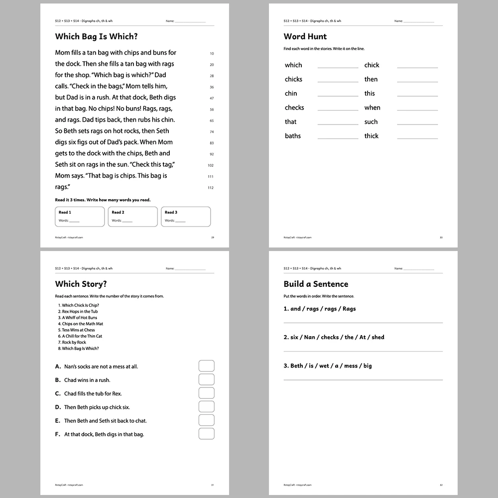 Digraphs ch, th & wh Decodable Readers | 8 Stories 38 Pages | Phonics Printable PDF | Ages 5-6