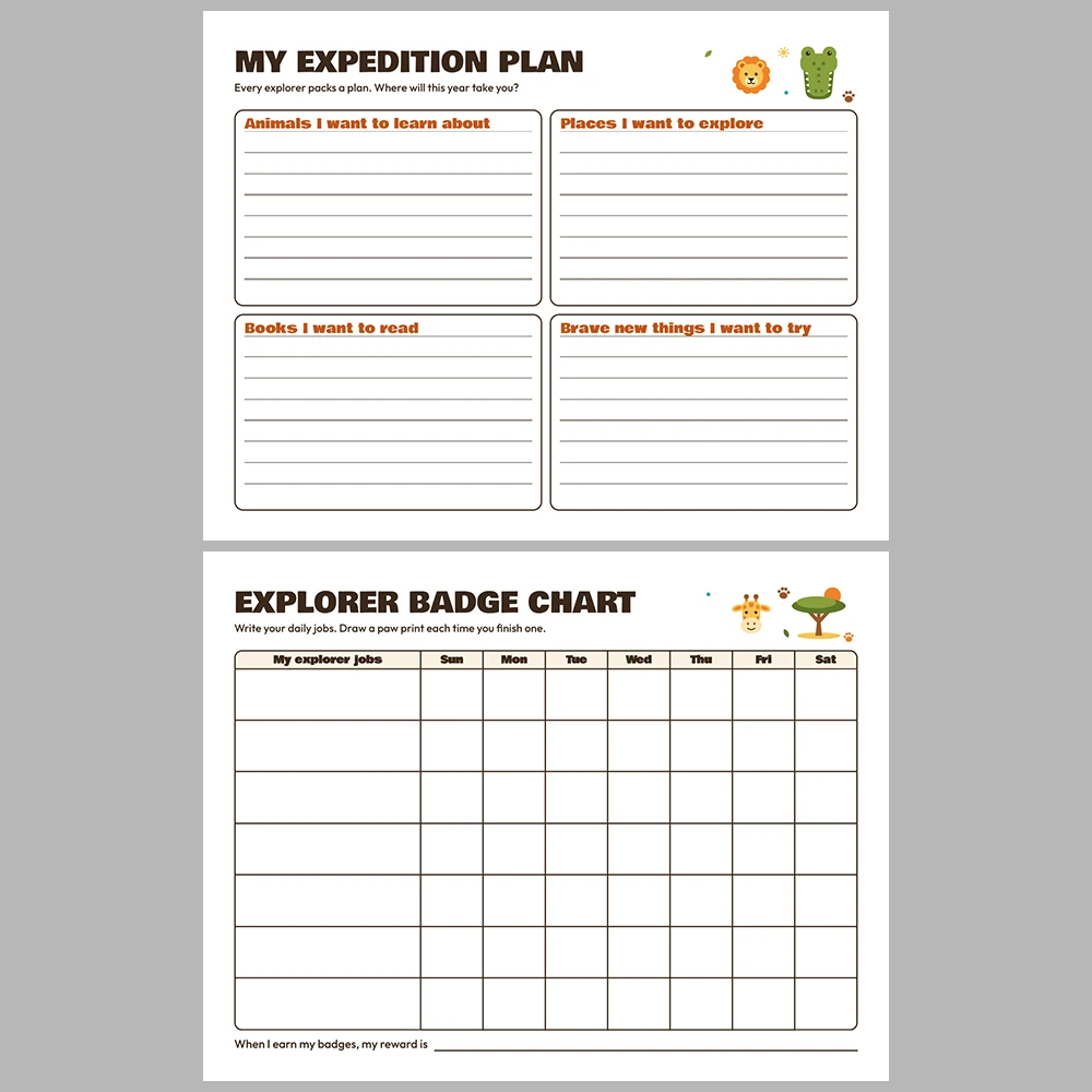 2027 Kids Calendar Printable | Safari Adventure Monthly Calendar with Activities | Sunday & Monday Start | Letter A4 Desk Pad PDF