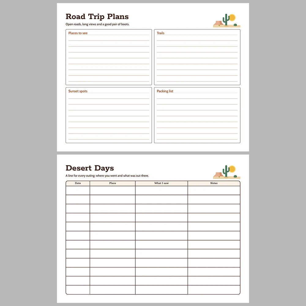 2027 Desert Southwest Calendar Printable | Cactus Desert Art Monthly Wall Calendar | Sunday & Monday Start | Letter A4 Desk Pad PDF