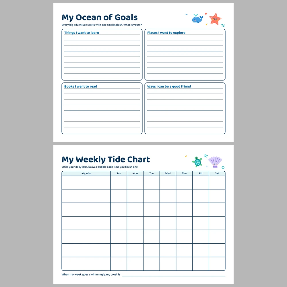 2027 Kids Calendar Printable | Ocean Friends Monthly Calendar with Activities | Sunday & Monday Start | Letter A4 Desk Pad PDF