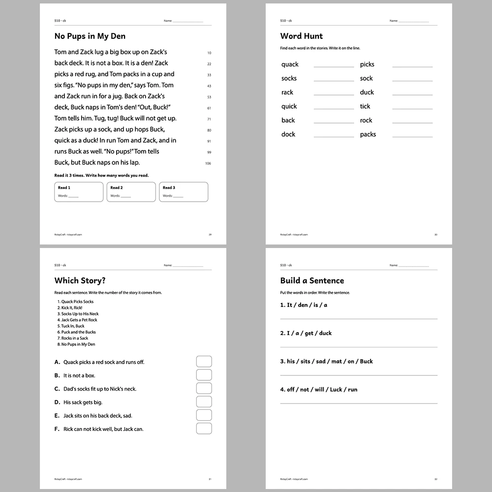 ck Decodable Readers | 8 Stories 38 Pages | Phonics Printable PDF | Ages 5-6