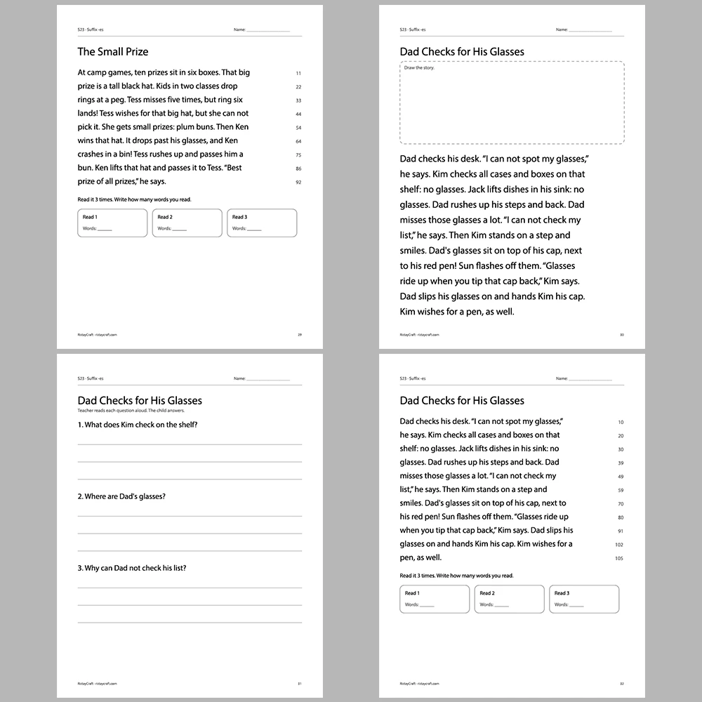 Suffix -es Decodable Readers | 10 Stories 44 Pages | Phonics Printable PDF | Ages 5-7