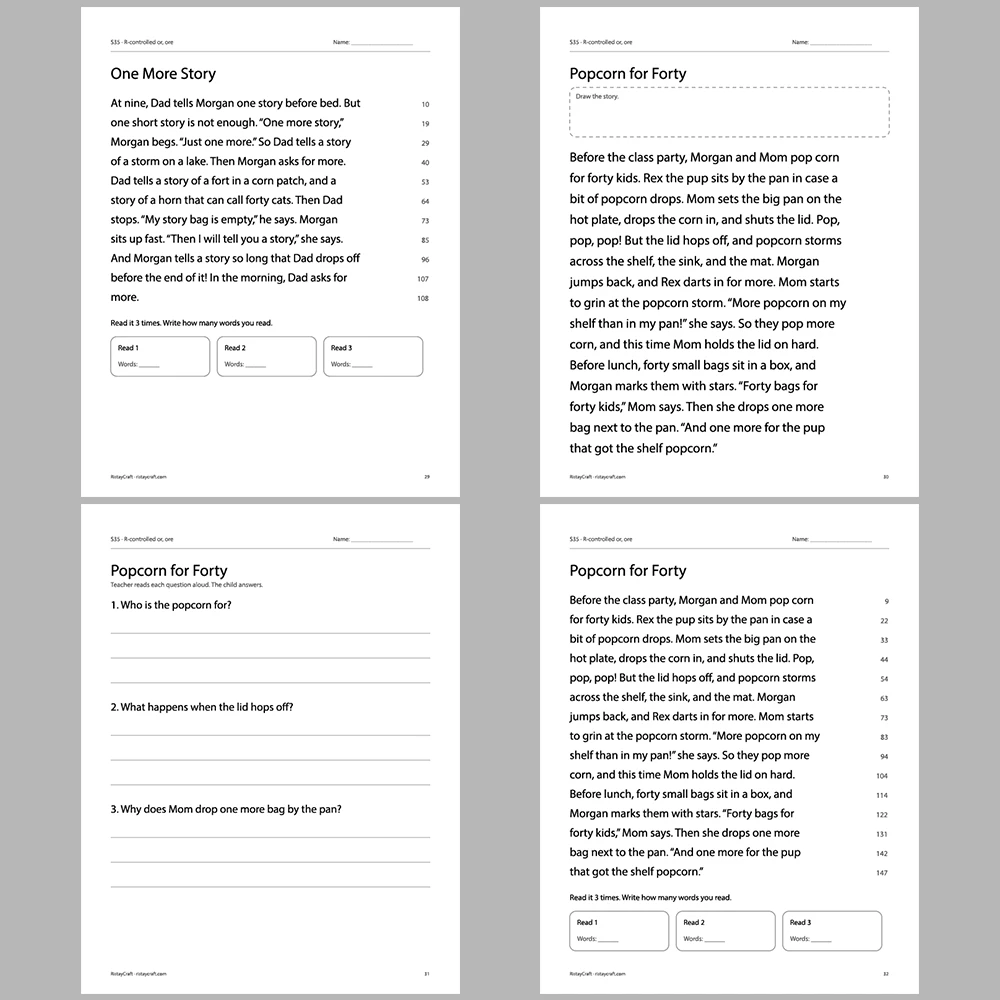 R-controlled or, ore Decodable Readers | 10 Stories 44 Pages | Phonics Printable PDF | Ages 6-8
