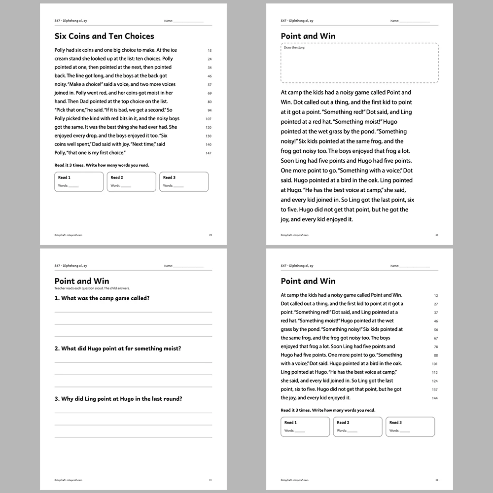 Diphthong oi, oy Decodable Readers | 10 Stories 44 Pages | Phonics Printable PDF | Ages 6-9