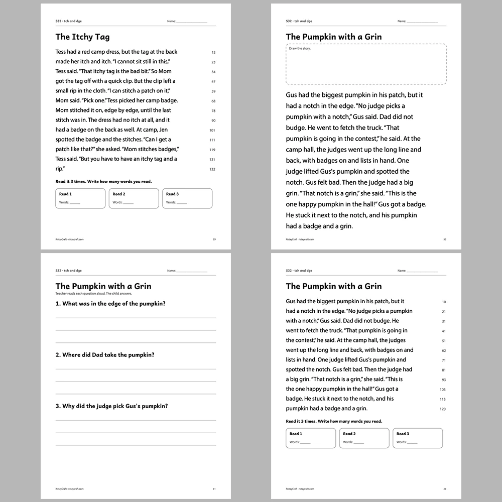 tch and dge Decodable Readers | 10 Stories 44 Pages | Phonics Printable PDF | Ages 6-8