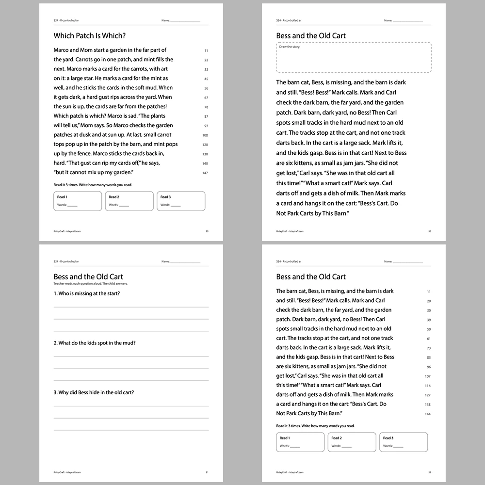 R-controlled ar Decodable Readers | 10 Stories 44 Pages | Phonics Printable PDF | Ages 6-8