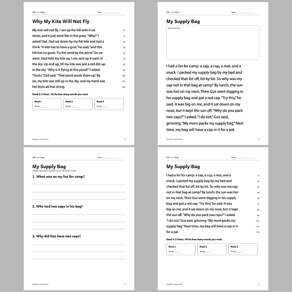 y = long i Decodable Readers | 10 Stories 44 Pages | Phonics Printable PDF | Ages 6-8