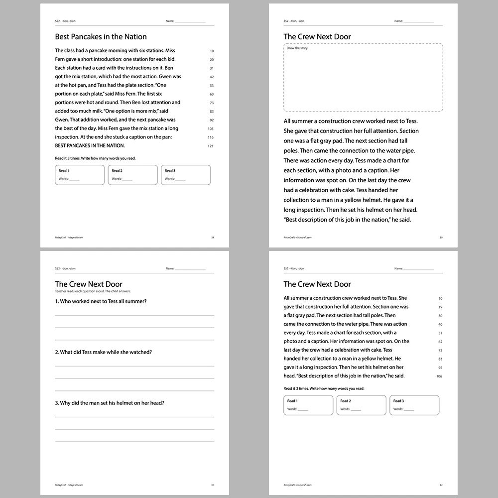 -tion, -sion Decodable Readers | 10 Stories 44 Pages | Phonics Printable PDF | Ages 6-9