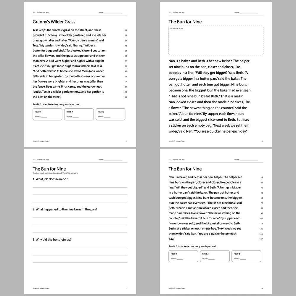 Suffixes -er, -est Decodable Readers | 10 Stories 44 Pages | Phonics Printable PDF | Ages 6-9