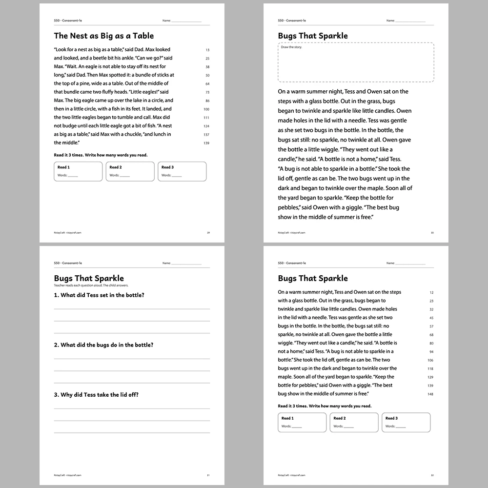 Consonant-le Decodable Readers | 10 Stories 44 Pages | Phonics Printable PDF | Ages 6-9