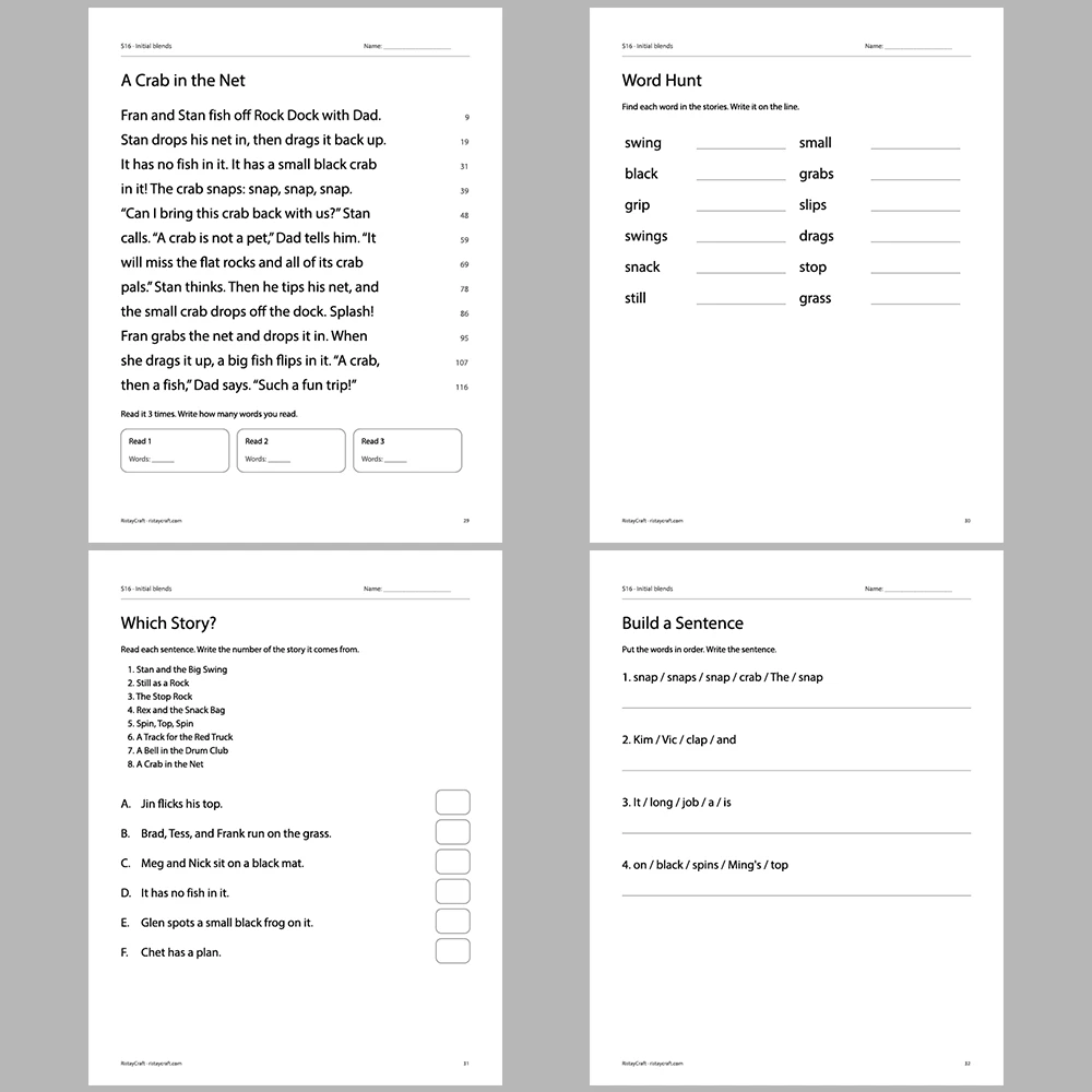 Initial blends Decodable Readers | 8 Stories 38 Pages | Phonics Printable PDF | Ages 5-6