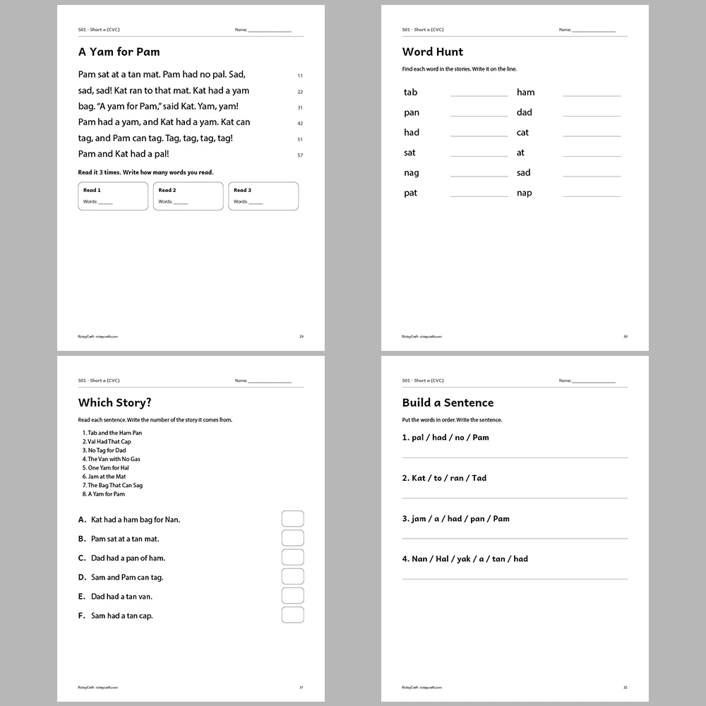 Short a (CVC) Decodable Readers | 8 Stories 38 Pages | Phonics Printable PDF | Ages 5-6