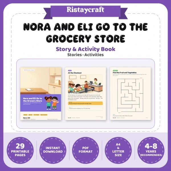 Grocery Store Social Narrative for Kids | 29-Page Printable Big Moment Story Ages 4–8 | Shopping List Cart Checkout Story Activities