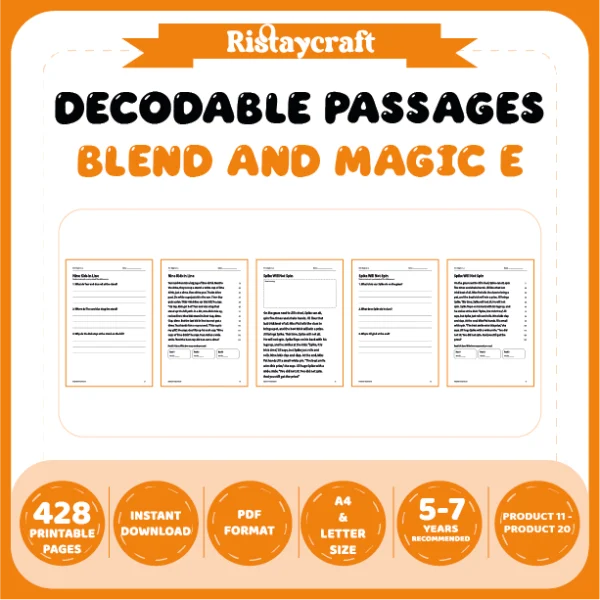 Decodable Readers Bundle 2: Blends and Magic E | 10 Phonics Packs, 94 Stories | Printable PDF