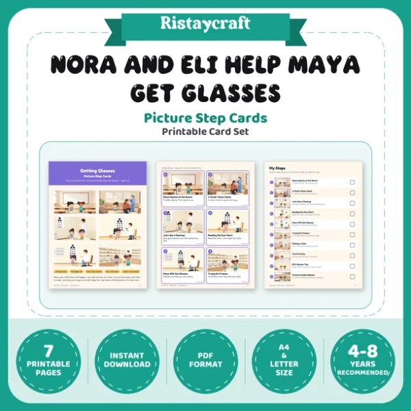 Getting Glasses Picture Step Cards | Printable Visual Sequence Cards for Kids Ages 4–8 | Social Narrative Companion