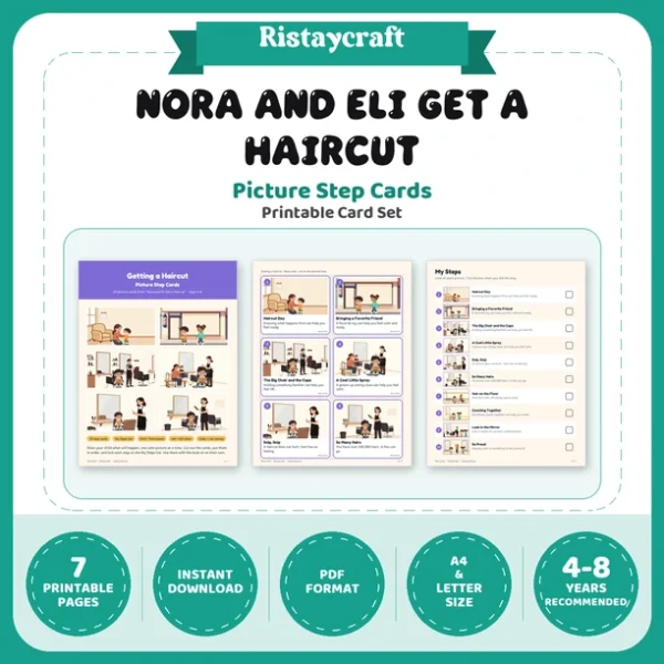 Getting a Haircut Picture Step Cards | Printable Visual Sequence Cards for Kids Ages 4–8 | Social Narrative Companion
