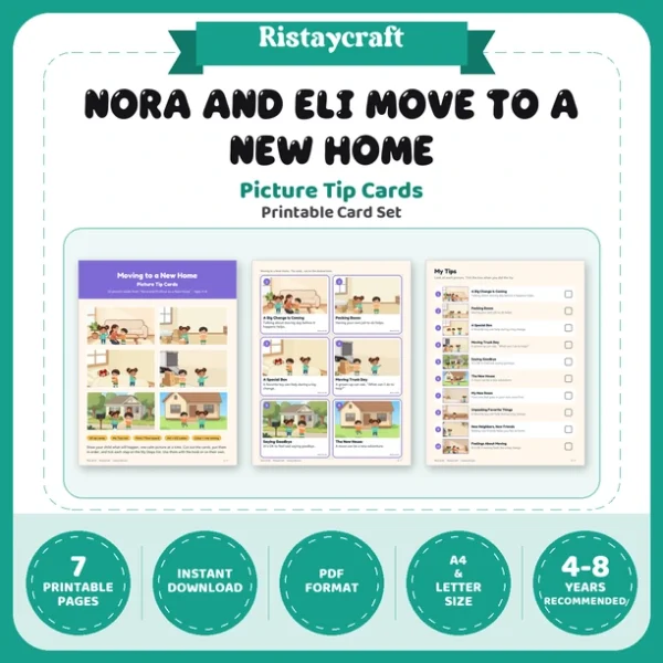 Moving to a New Home Picture Tip Cards | Printable Visual Sequence Cards for Kids Ages 4–8 | Social Narrative Companion