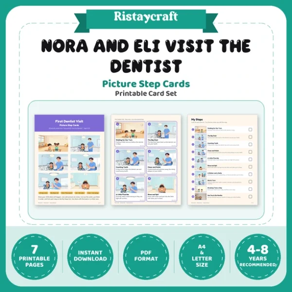 First Dentist Visit Picture Step Cards | Printable Visual Sequence Cards for Kids Ages 4–8 | Social Narrative Companion