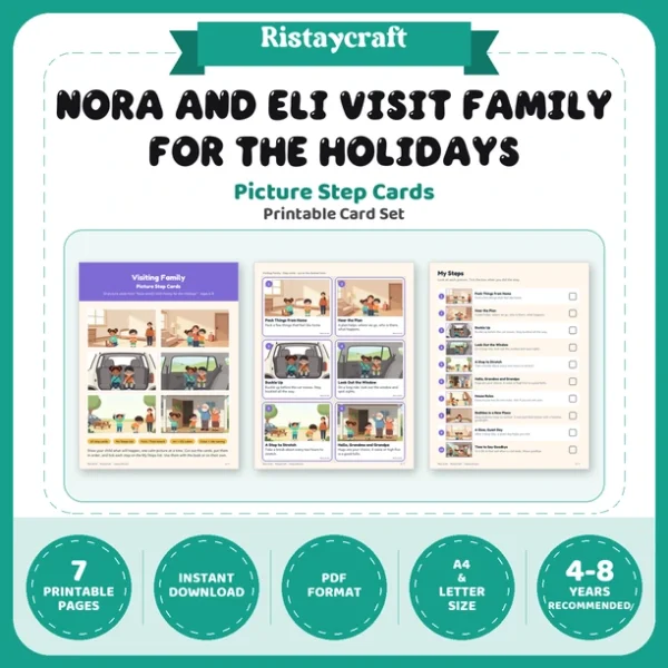 Visiting Family Picture Step Cards | Printable Visual Sequence Cards for Kids Ages 4–8 | Social Narrative Companion