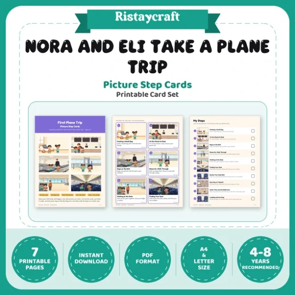 First Plane Trip Picture Step Cards | Printable Visual Sequence Cards for Kids Ages 4–8 | Social Narrative Companion